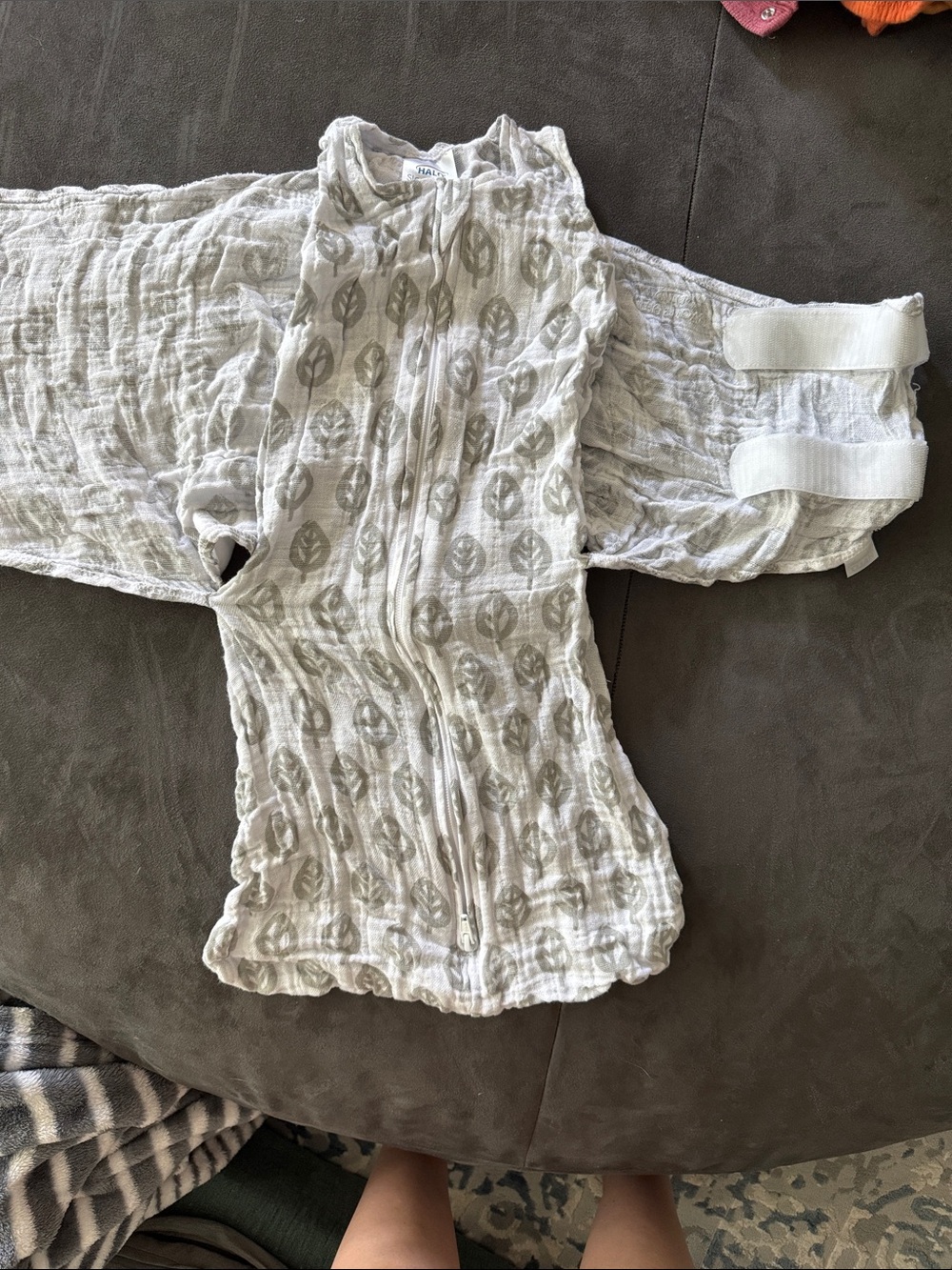 Halo Grey Leaf-Print Swaddle Sleep Sack